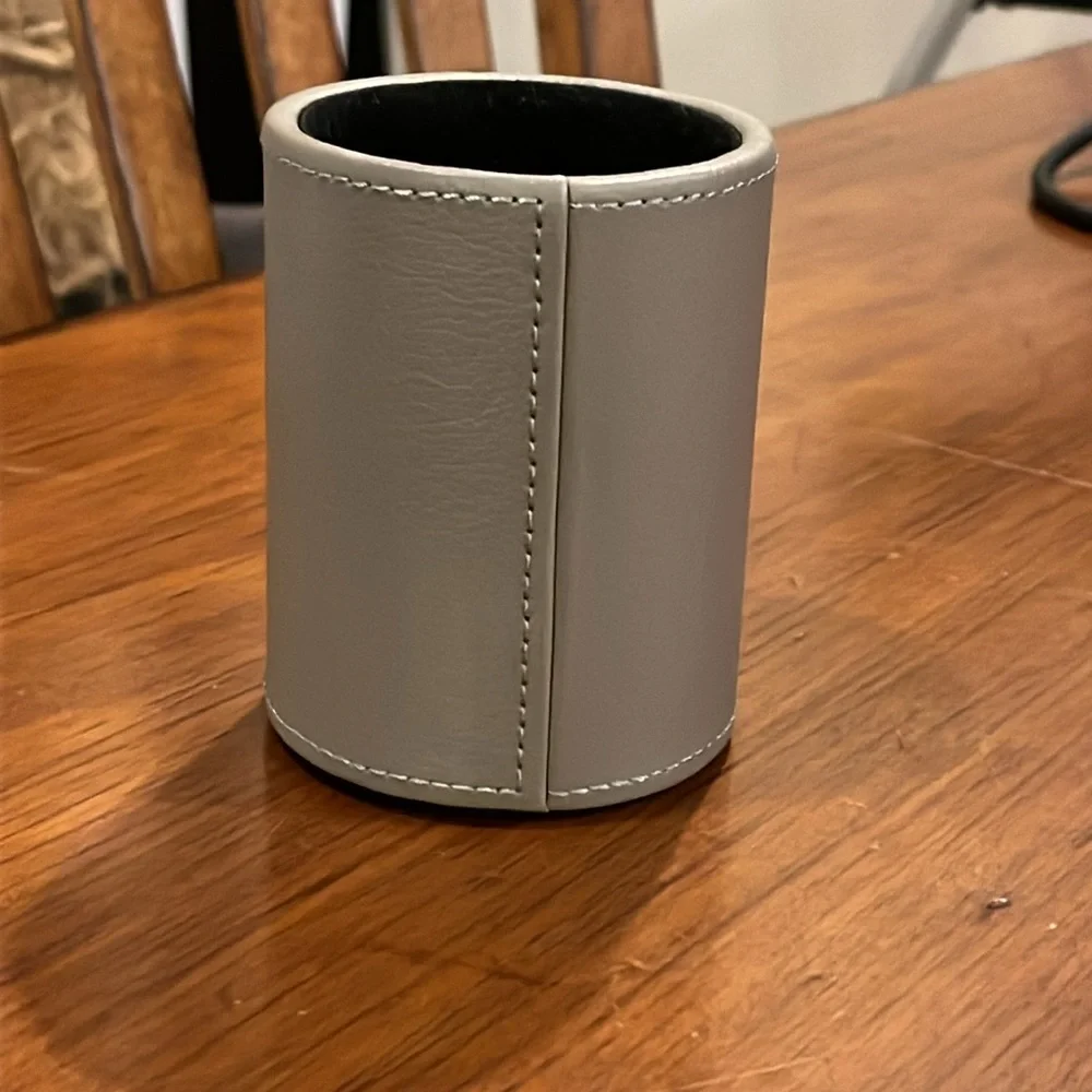 Pencil Pen Cup Holder Grey Gray Synthetic Leather